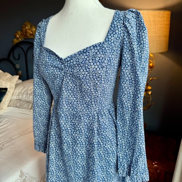 Aritzia Wilfred Polly Blue w White Floral Print Midi Dress - Picture 4 of 15